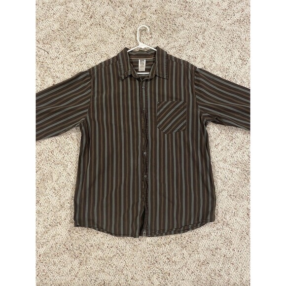 The North Face Mens Cotton LS Button Down Brown Teal Striped Casual Shirt XL - Picture 1 of 13